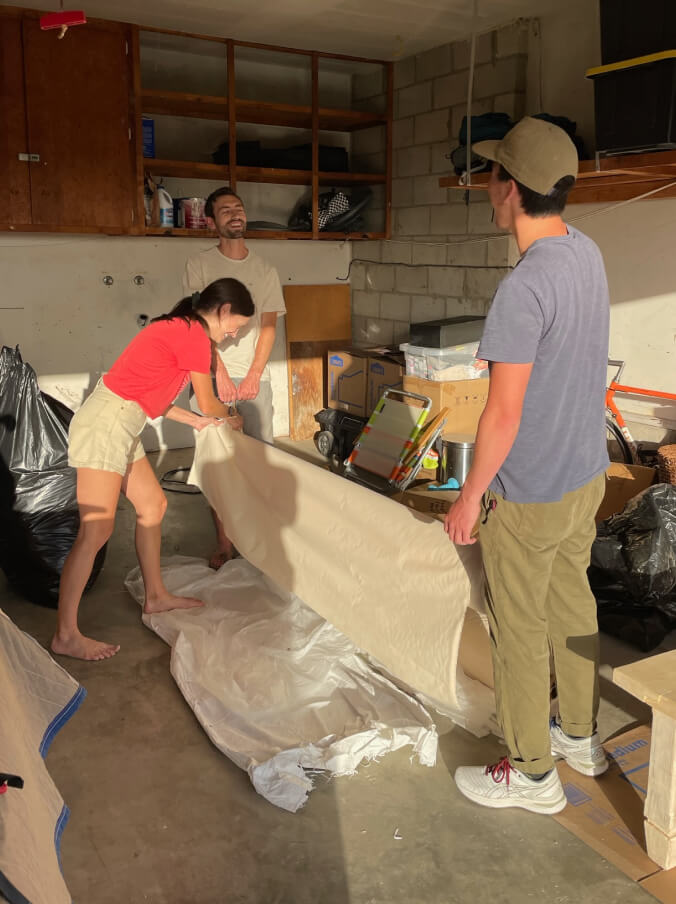 People in a garage.